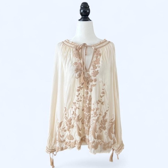Lucky Brand Floral Embroidered Boho Fairy Peasant Style Billow Sleeves Blouse - Picture 4 of 14